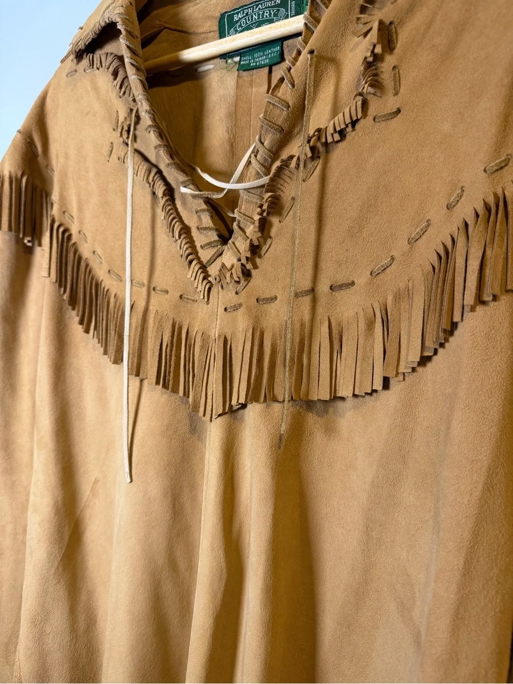 Ralph Lauren Tan Suede Fringe Lace-Up Pullover vintage 1990s - Picture 3 of 5